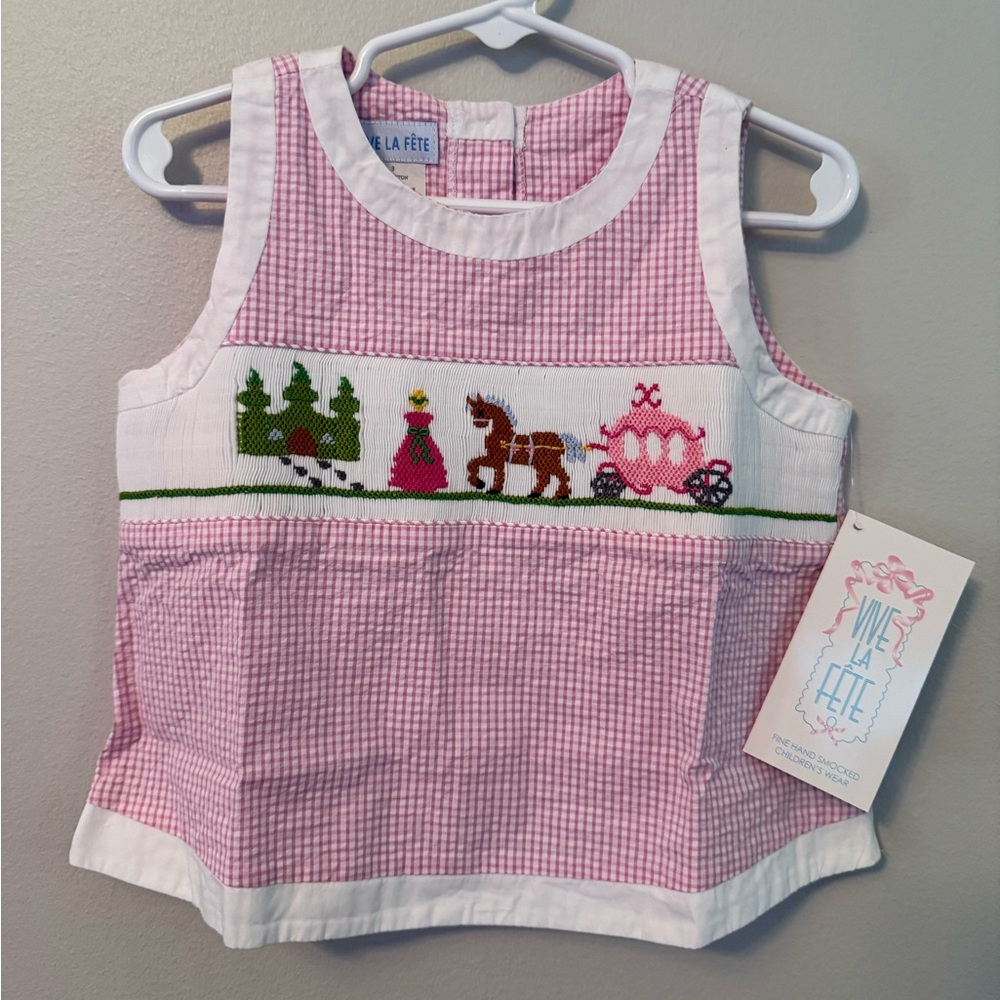Vive La Fete Smocked Princess Pink Seersucker Blouse